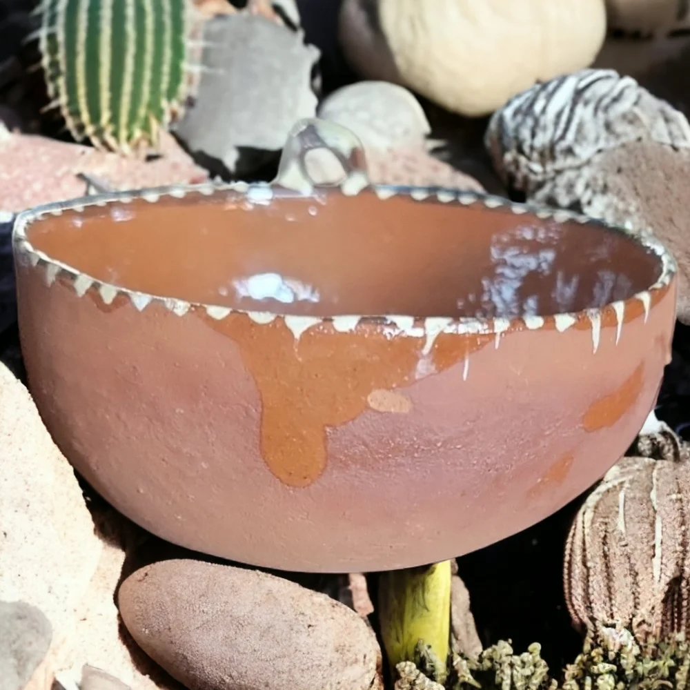 Vtg Mexican Clay Pottery Cup Mug Planter Terracotta Glazed Natural Red Earth